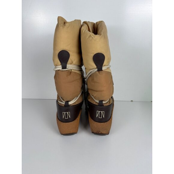 Vintage Tecnica Moon Boots Size 42-44 Beige & Brown Nylon Winter Snow Boots Ital - Picture 3 of 9